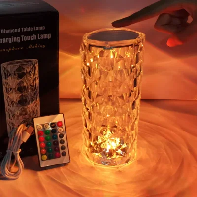 Luces de cristal con Control táctil, lámpara de cristal rosa USB16 RGB, lámpara de mesa de diamante que cambia de Color, luz LED nocturna
