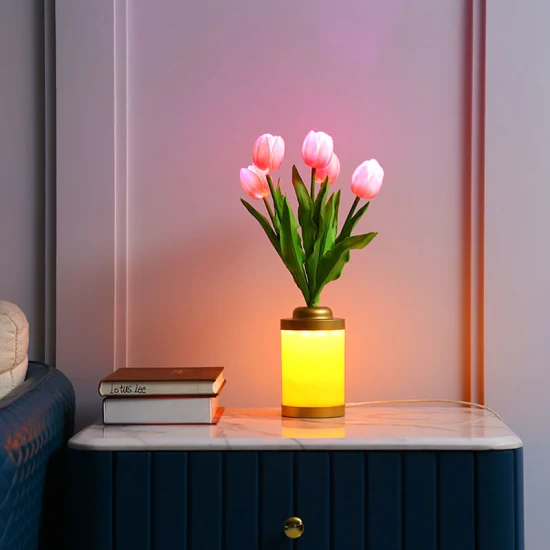 Amazon Tiktok Decoración del hogar Iluminación interior LED Escritorio Tiffany Mesita de noche Iluminación recargable Touch Tulip Decoración navideña Luz de mesa LED nocturna